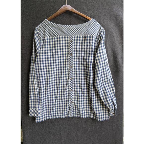 J. Jill Blue & White Gingham Button Back Long Sleeve Top Sz XL Pocket Buttons - Picture 2 of 7